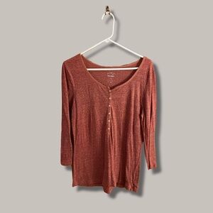 Old Navy Women's Brick Pink Button-Down Quarter Sleeve Shirt